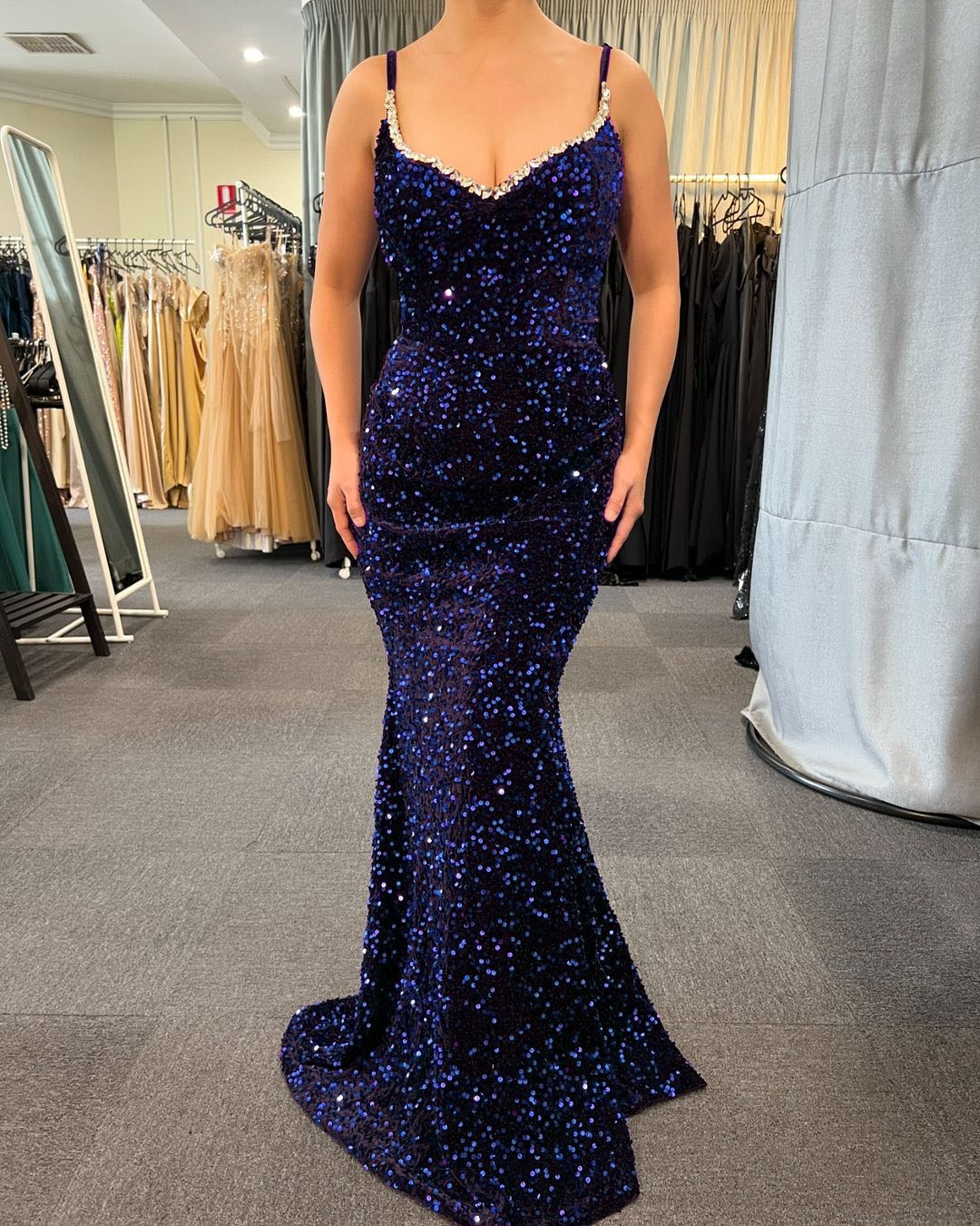 Grape purple Mermaid Sequins Evening Dresses 2024 Spaghetti strap Crstal Formal Party Gown