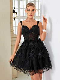 Black Corset Prom Dress Off Shoulder Corset Layered Short Cocktail Gown Ms2509213