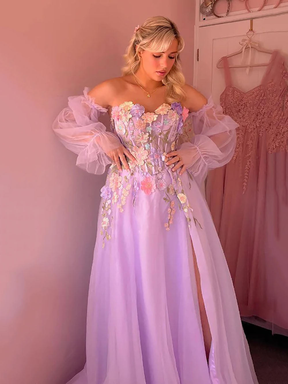 Long Sleeve Evening Gown Appliques Off Shoulder Tulle Slit Fairy Prom Msikoods Official Store Long Sleeve Evening Gown Appliques Off Shoulder Tulle Slit Fairy Prom Msikoods Official Store