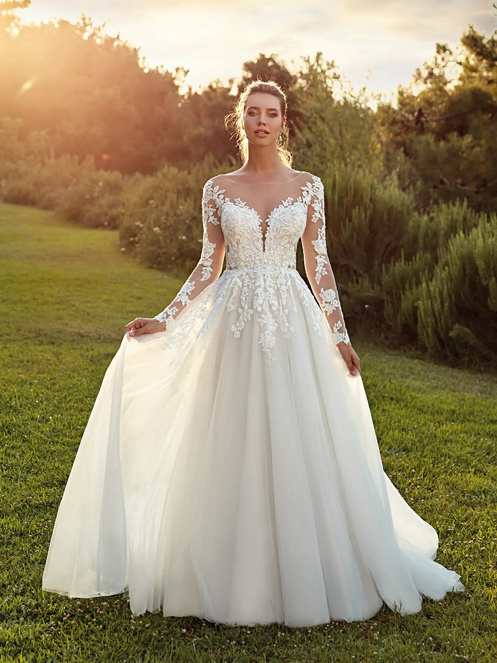 lace on lace wedding dress Andrea & Leo WL038 Long Lace A Line Wedding Dress
