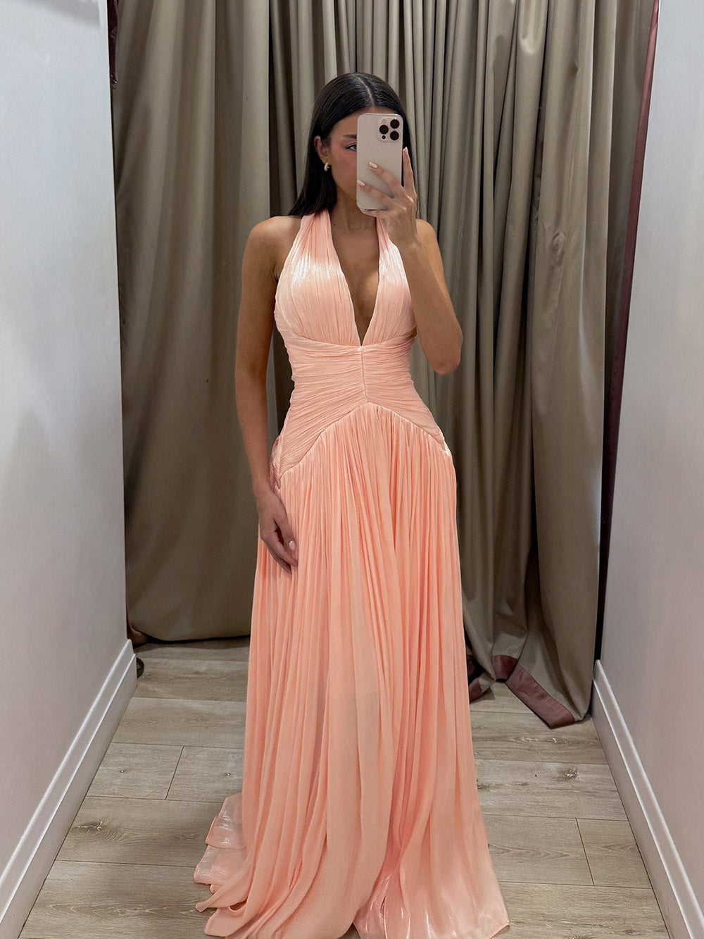 Blush Coral Halter Deep V Neck Formal Evening Gown Shiny Prom Dress Ms Msikoods Official Store Blush Coral Halter Deep V Neck Formal Evening Gown Shiny Prom Dress Ms Msikoods Official Store