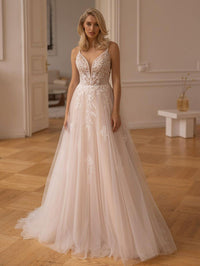 Boho A Line Lace Wedding Dresses For Bride Women 2025 Sleeveless Sequins Lace Appliques Bridal Gown