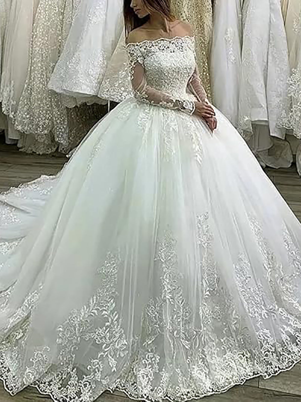 Off The Shoulder Wedding Dress Ball Gown for Bride Sequins Lace Bridal Gowns Princess Tulle Wedding Gowns