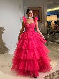 Elegante abito da sera a strati con applicazioni in pizzo, senza maniche, arricciato, abito formale Ms2504071
