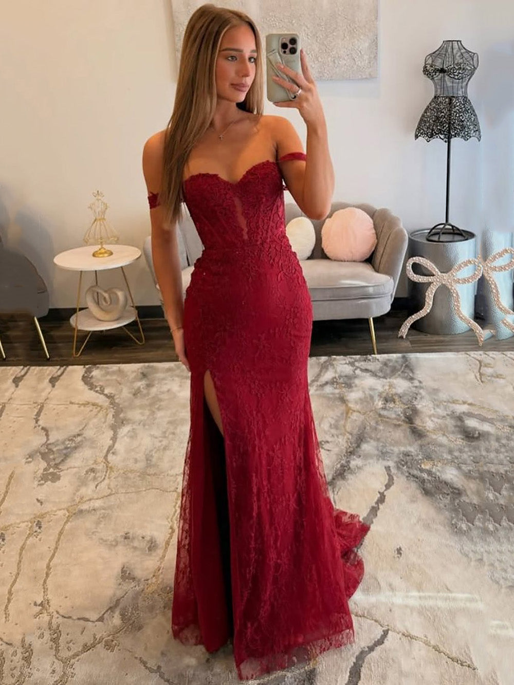 Lace Prom Dress Off Shoulder Mermaid Party Gown Corset High Slit Eveni –  Msikoods Official Store