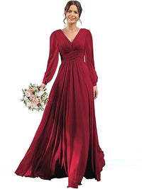 Vestido de Dama de Honra para Mulheres com Mangas de Folha em Chiffon Vestido de Noite para Festa de Casamento