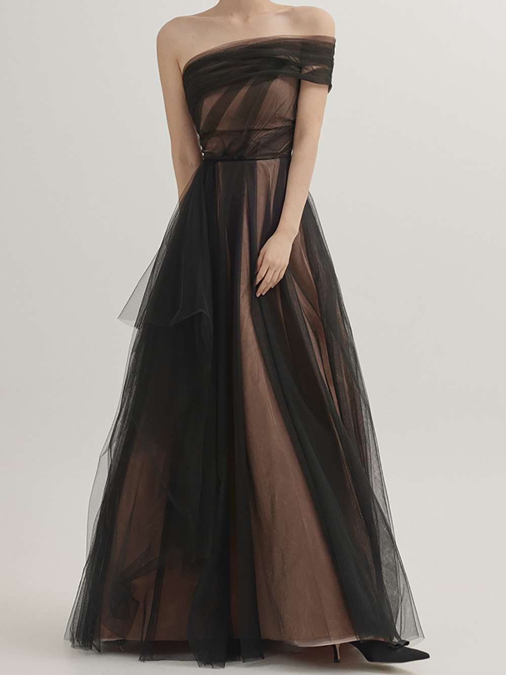 Korea Lady Ballkleider Tüll One Shoulder Bodenlang Formelle Abendkleid Partykleid