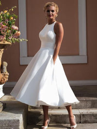 Abito da sposa floreale 3D lunghezza tè romantico con corsetto, abito da festa nuziale midi in tulle, abito da sposa Ms250103