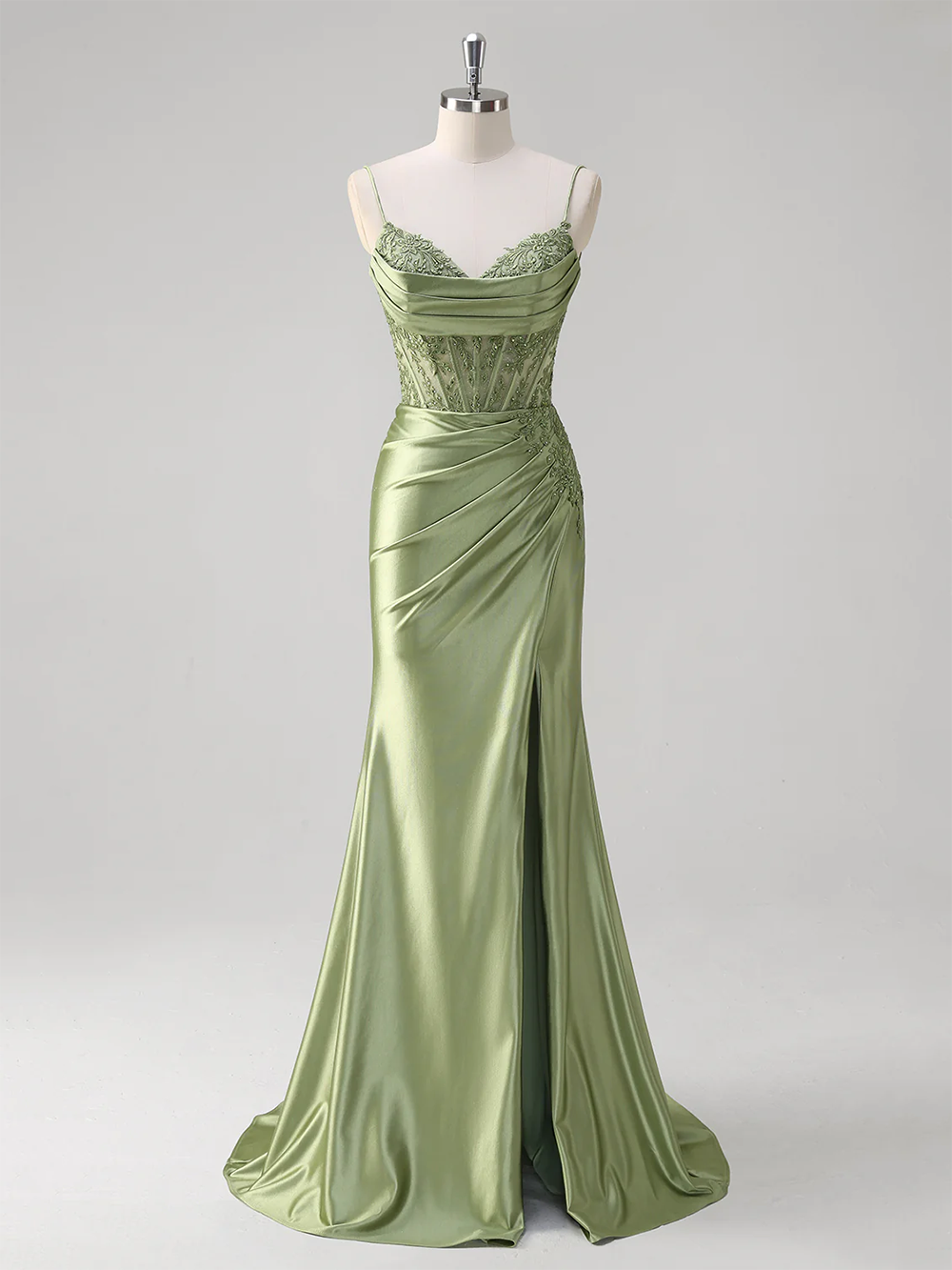 Abito da sera elegante a linea A con pieghe, scollo a cuore, spacco alto sexy Ms2504012