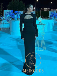 Vestidos de Baile Pretos Mermaid Arabia com Mangas Compridas Vestidos Formais de Noite para Mulheres Vestido de Dama de Honra