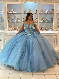 Robe de bal luxueuse en tulle, robe de bal bouffante et scintillante, robe de bal à épaules dénudées, motif floral, 16 ans