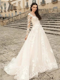 Luxury Wedding Dress llusion Long Sleeves Lace Applique Bridal Dress Ms2503151