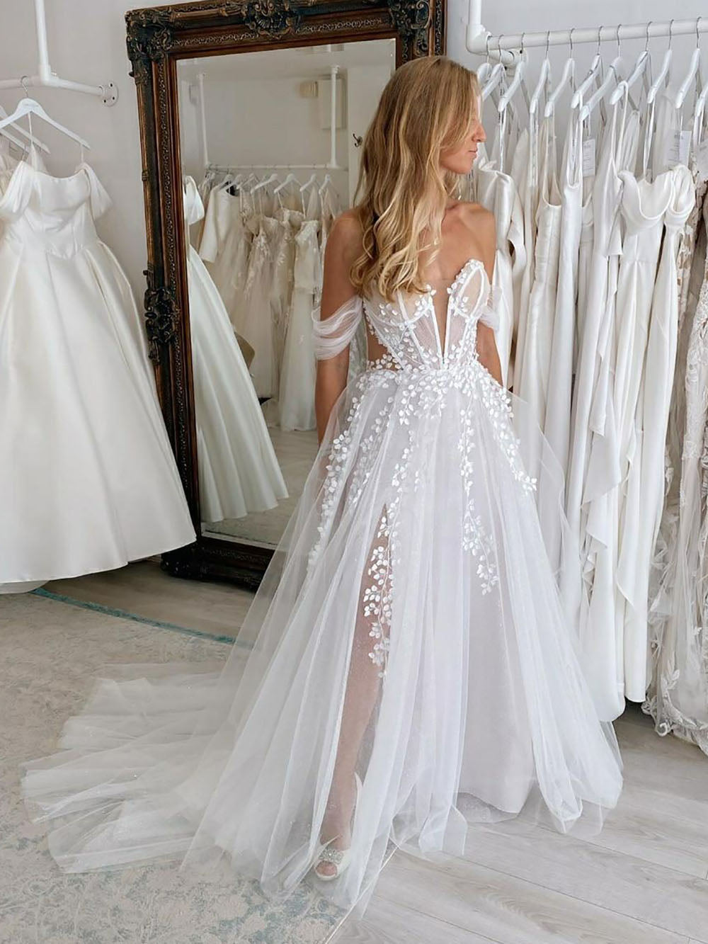 Lace Boho Wedding Dress Off the Shoulder 2025 Civil Bridal Dress A Lin   Msikoods Official Store