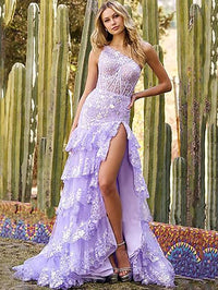 Robe de soirée à volants et à paillettes pour femme, asymétrique, asymétrique, ligne A, sexy, fente latérale, robe de soirée formelle