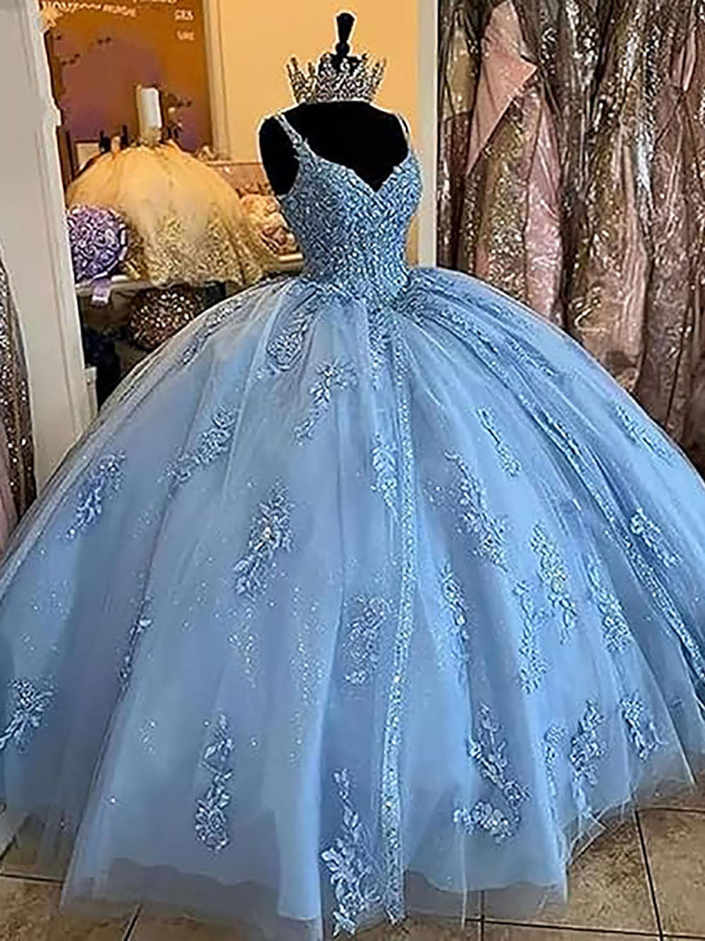 Abiti da ballo Quinceanera da donna con scollo a cuore, spalline sottili, applicazioni in pizzo, abiti Sweet 16 per adolescenti