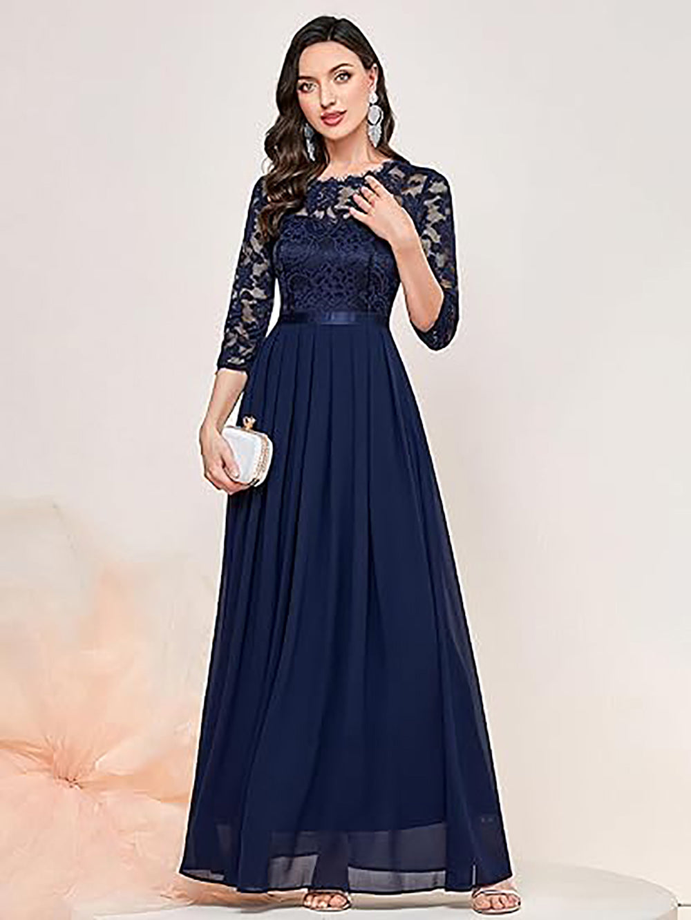 Women's Elegant Floral Lace 3/4 Sleeve Bridesmaid Dress Formal Maxi Ev Msikoods Official Store Women's Elegant Floral Lace 3/4 Sleeve Bridesmaid Dress Formal Maxi Ev Msikoods Official Store