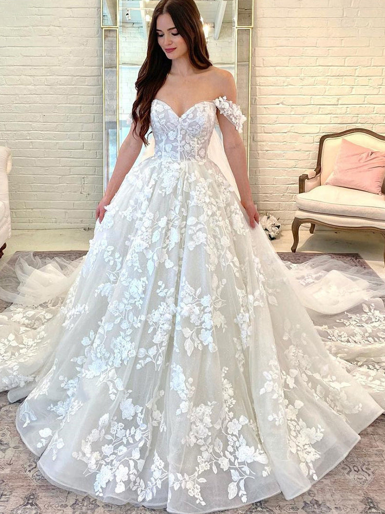 Boho Wedding Dresses For Women Luxury Off the Shoulder Sweetheart Lace Appliques Bridal Gown Ball Gown