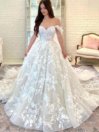 Boho Wedding Dresses For Women Luxury Off the Shoulder Sweetheart Lace Appliques Bridal Gown Ball Gown