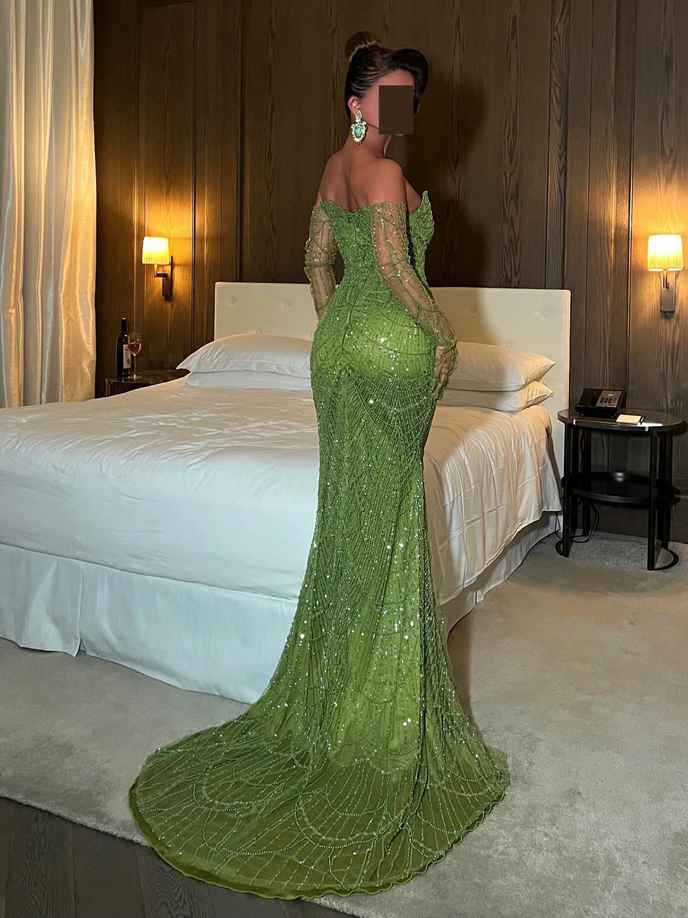 Vestidos de Noite de Sereia de Luxo com Luvas, Bordados e Lantejoulas, Vestido de Baile para Mulheres, Vestidos de Festa
