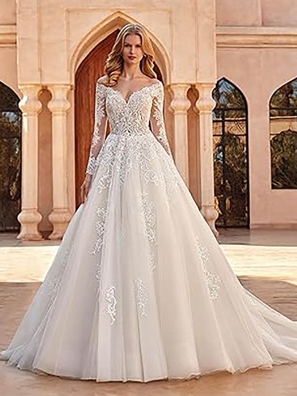 Robes de mariée longues pour femmes pour la mariée 2025 Robes de mariée en dentelle avec manches