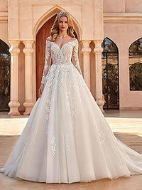 Robes de mariée longues pour femmes pour la mariée 2025 Robes de mariée en dentelle avec manches