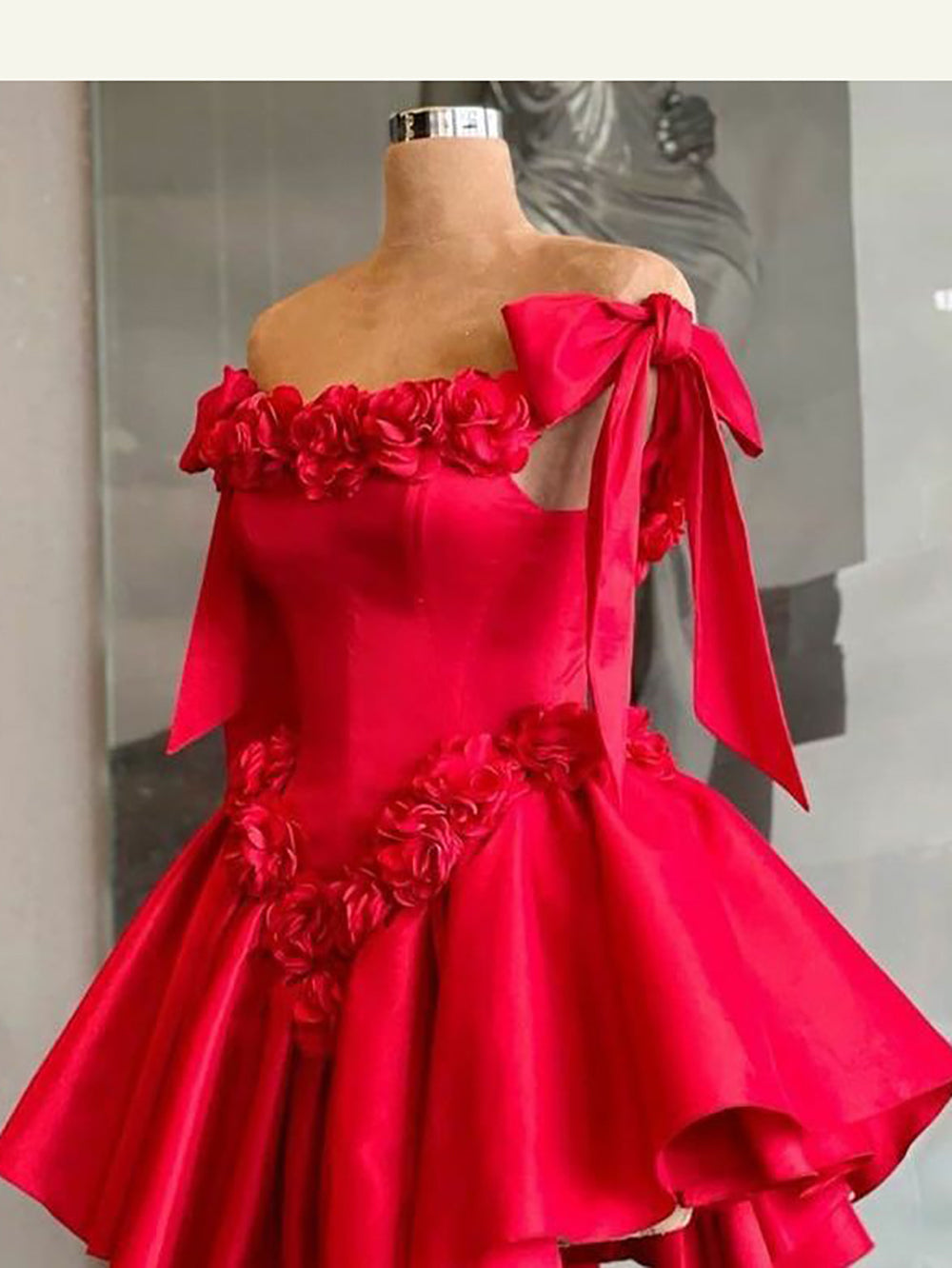 Luxury Red Rose Prom Dress Off-Shoulder High-Low Ball Gown Queen Eveni –  Msikoods Official Store