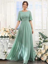 Vestido de Dama de Honra para Mulheres com Mangas de Folha em Chiffon Vestido de Noite para Festa de Casamento