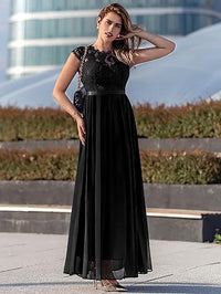 Vestito da festa elegante da donna con scollo a V, maniche a cappuccio e spacco alto in pizzo nero
