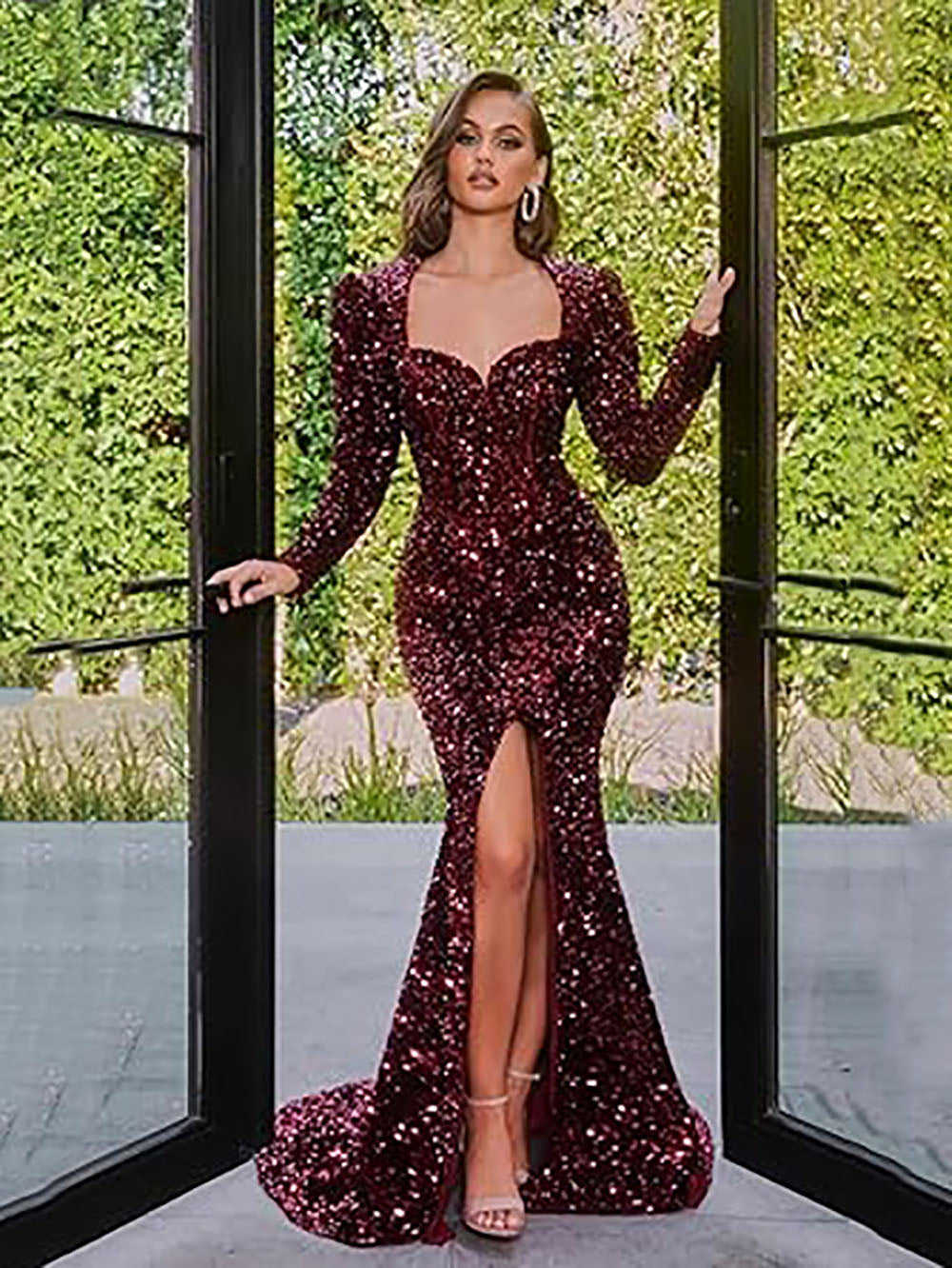 Long Prom Dress Long Sleeve Red with Slit Tight Sequin Sweetheart Merm Msikoods Official Store Long Prom Dress Long Sleeve Red with Slit Tight Sequin Sweetheart Merm Msikoods Official Store