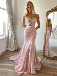 Vestido de baile evasê com pregas e recortes, decote coração, sexy, com fenda alta, vestido de noite elegante Ms2504012