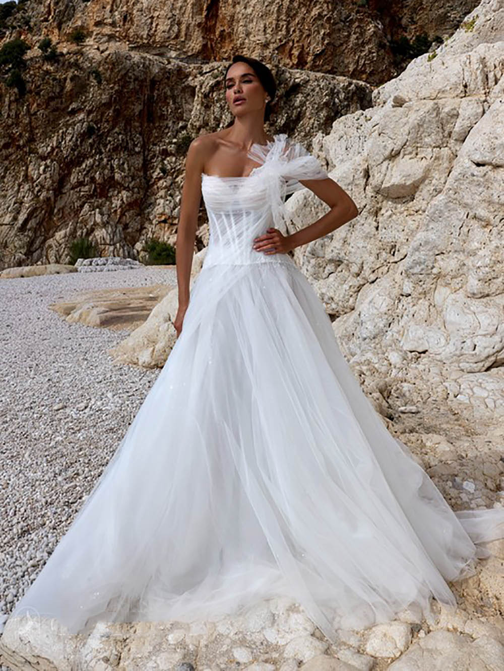 a line wedding dress corset Mikado Two-Piece A-Line Corset Wedding Dress Tori with Train Custom (Plus Size) / Off-white