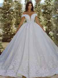 Abiti da sposa a gonna ampia eleganti con scollo a cuore, spalle scoperte, pizzo, applicazioni di perline, abito da sposa