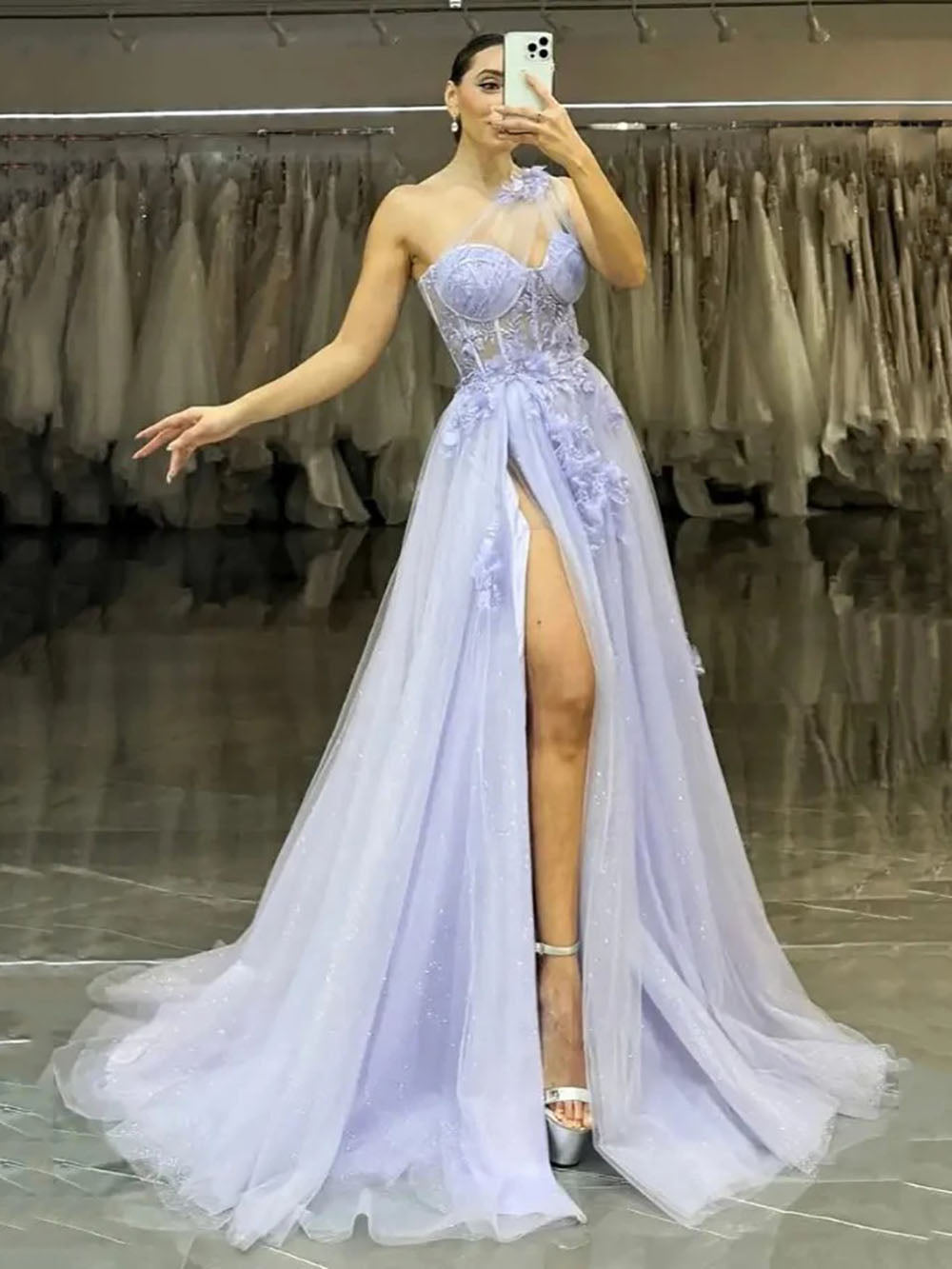 One Shoulder Corset Prom Dress 2025 Lace Appliques Tulle High Slit Par Msikoods Official Store One Shoulder Corset Prom Dress 2025 Lace Appliques Tulle High Slit Par Msikoods Official Store