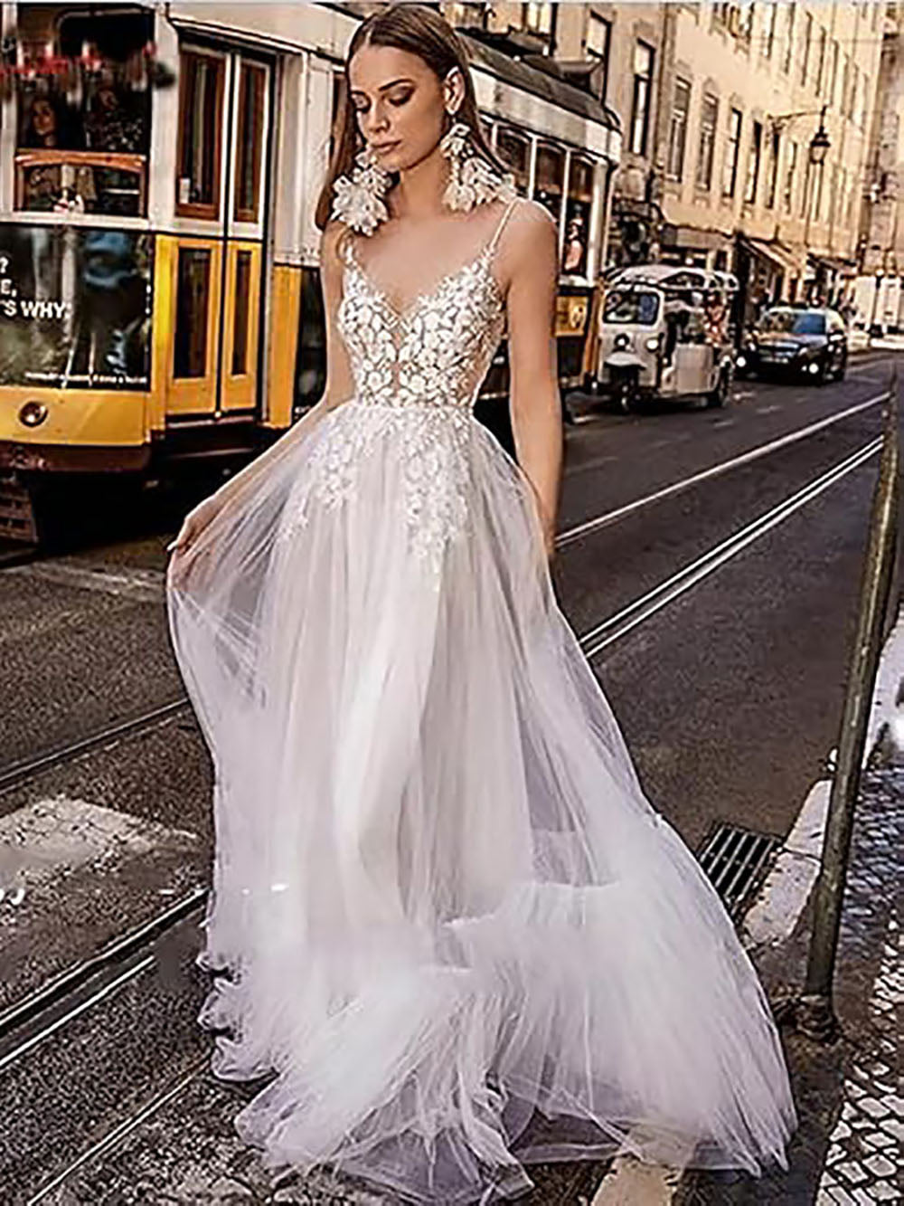 Women's Lace Beach Wedding Dress for Bride A Line Backless Boho Bridal –  Msikoods Official Store
