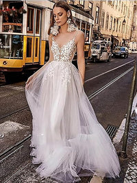 Robe de mariée de plage en dentelle pour femme pour mariée Robe de mariée bohème dos nu ligne A pour femme
