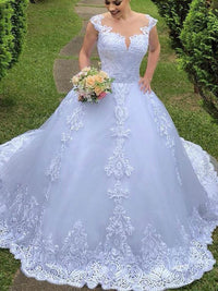 Abito da sposa con scollo a V, pizzo di lusso, abito da sposa con strascico, illusione, classico abito da ballo, taglie forti