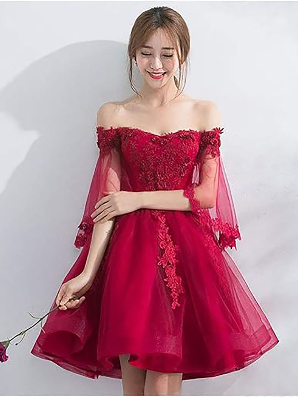 Vestidos de Regresso a Casa para Mulheres com Ombros Descobertos, Aplicações de Renda, Vestidos Curtos de Baile, Vestidos para Festa de Graduação