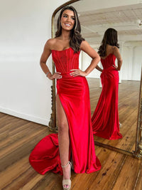 Vestido de baile evasê com pregas e recortes, decote coração, sexy, com fenda alta, vestido de noite elegante Ms2504012