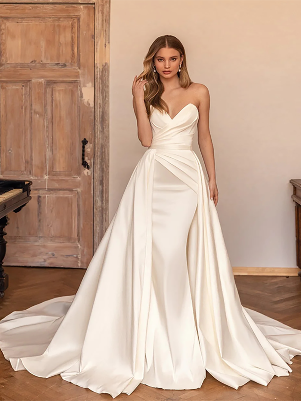 Elegant Ivory Detachable Train Wedding Dresses Mermaid Satin Church Br Msikoods Official Store Elegant Ivory Detachable Train Wedding Dresses Mermaid Satin Church Br Msikoods Official Store