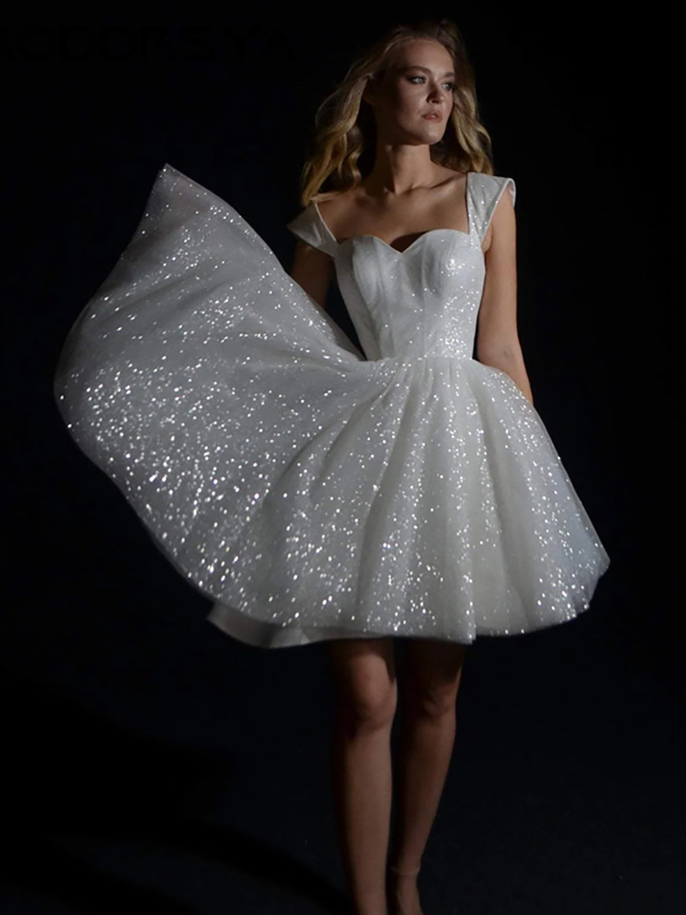 mini bridal party dress Mini Wedding Dresses For Women Sparkling Tulle Bridal Gown A-line Off –  Msikoods Official Store