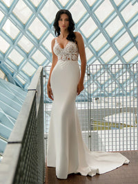Elegant Mermaid Wedding Dresses 2024 V neck Lace Bridal Dress Backless Crepe Women Bride Gown