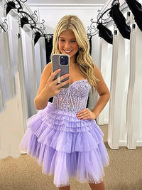 Vestidos Curtos de Tule Brilhante para Festa de Regresso a Casa, Vestidos Mini em Camadas, Tomara que Caia com Decote Coração, Vestido de Cocktail com Lantejoulas e Costas Nuas