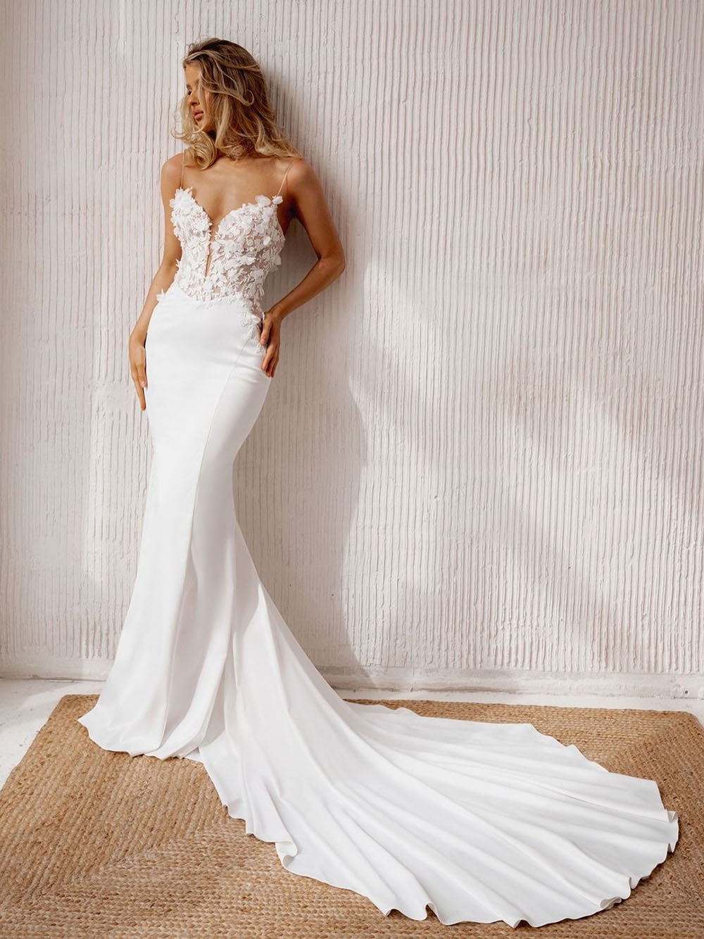 Abiti da Sposa Eleganti e Raffinati a Sirena con Spalline Sottili in P –  Msikoods Official Store, image size:1000x1334