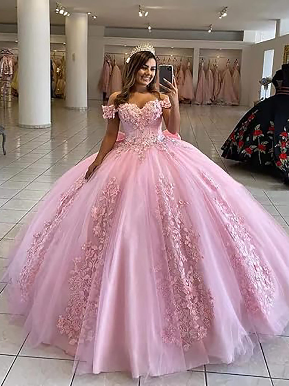 Pink Quinceanera Dresses 3D Flower Puffy Ball Gown Lace Beaded Princes – Msikoods Official Store Pink Quinceanera Dresses 3D Flower Puffy Ball Gown Lace Beaded Princes – Msikoods Official Store