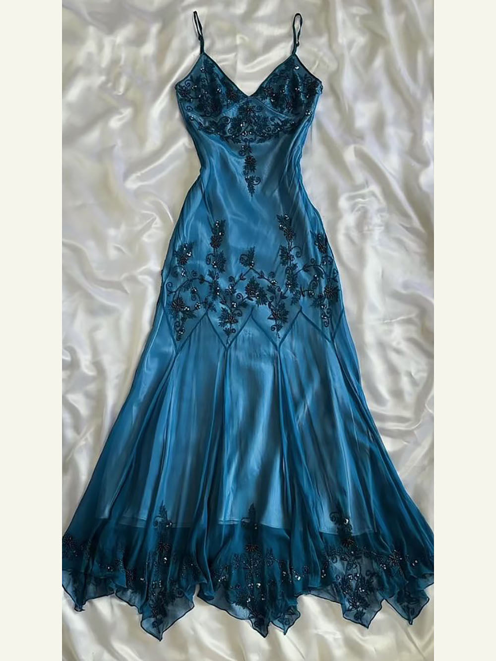 Mermaid Embroidered Prom Dress Spaghetti Strap Beads Floral Party Dress Ms2506113