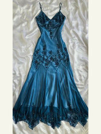 Mermaid Embroidered Prom Dress Spaghetti Strap Beads Floral Party Dress Ms2506113