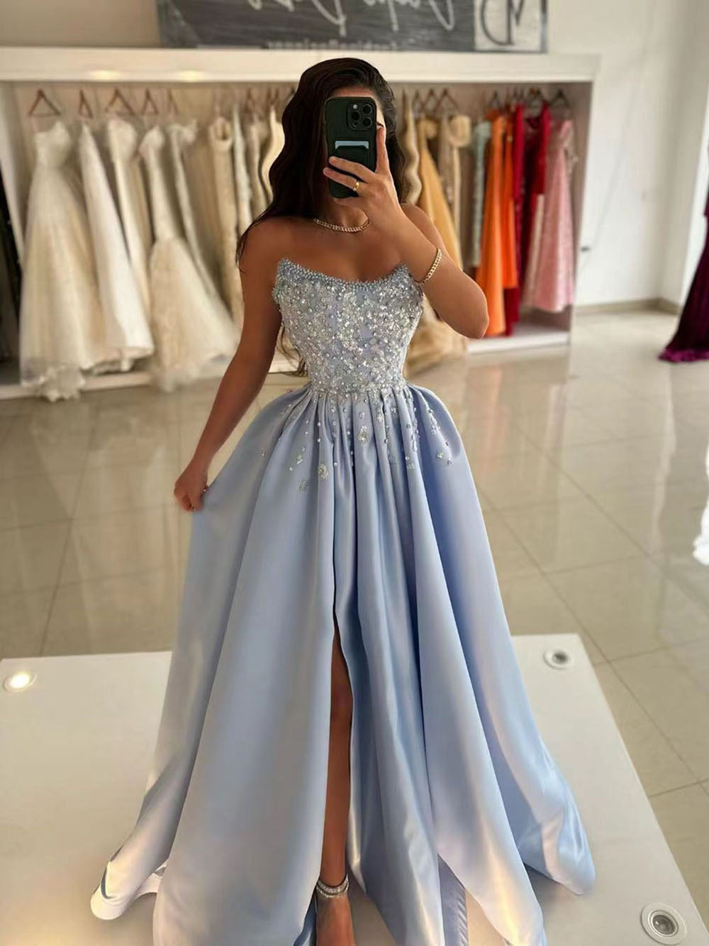 Sky Blue Beads Prom Dresses Crystal A Line Formal Occasion Dresses Sat Msikoods Official Store Sky Blue Beads Prom Dresses Crystal A Line Formal Occasion Dresses Sat Msikoods Official Store