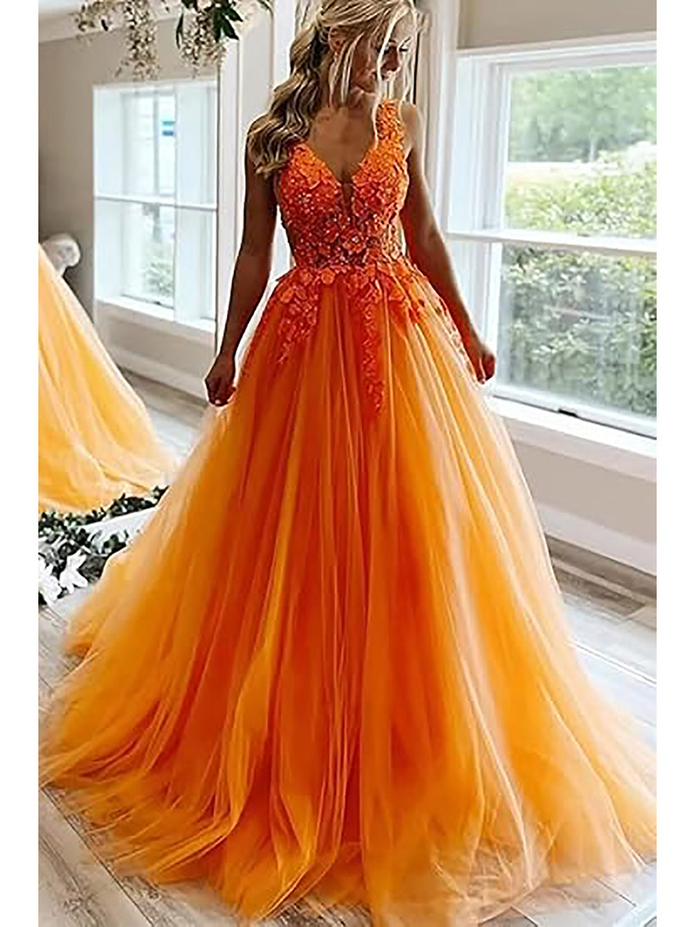 Abiti da sera lunghi con scollo a V in tulle e pizzo per matrimoni e feste, con applicazioni, abito per compleanno