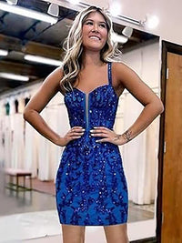 Robe de soirée moulante en dentelle à paillettes pour adolescentes, bretelles spaghetti, col en V, robe de bal courte, mini robe de cocktail