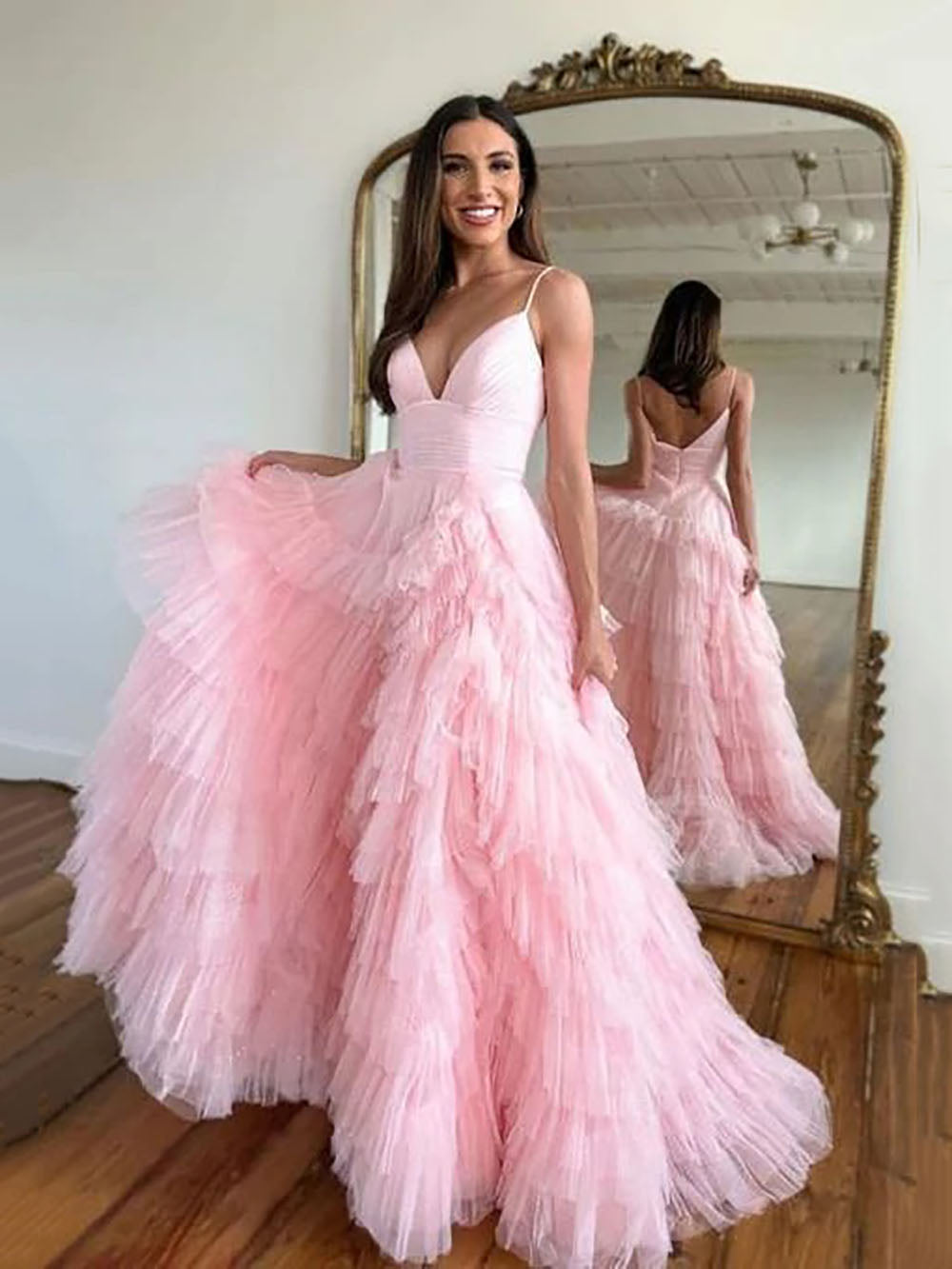 Layered Tulle Ruffle Princess Prom Dress V Neck Sleeveless Evening Dre Msikoods Official Store Layered Tulle Ruffle Princess Prom Dress V Neck Sleeveless Evening Dre Msikoods Official Store